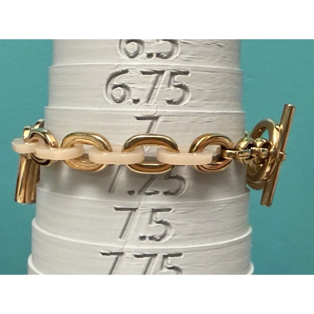 Michael Kors Gold Padlock Charm Toggle Bracelet Pink Acetate Chunky Chain Unique